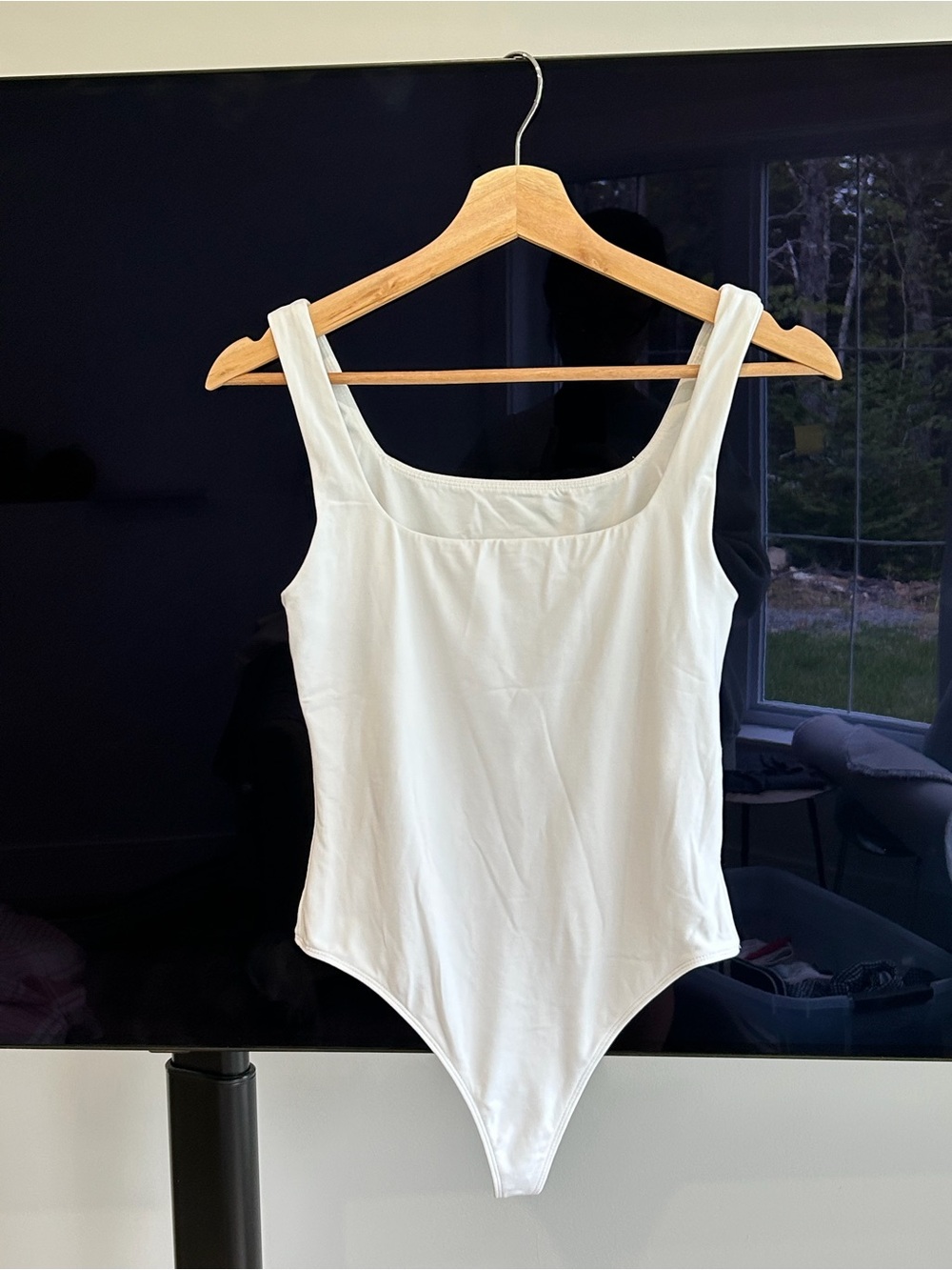 Babaton White Square Neck One-Piece Bodysuit